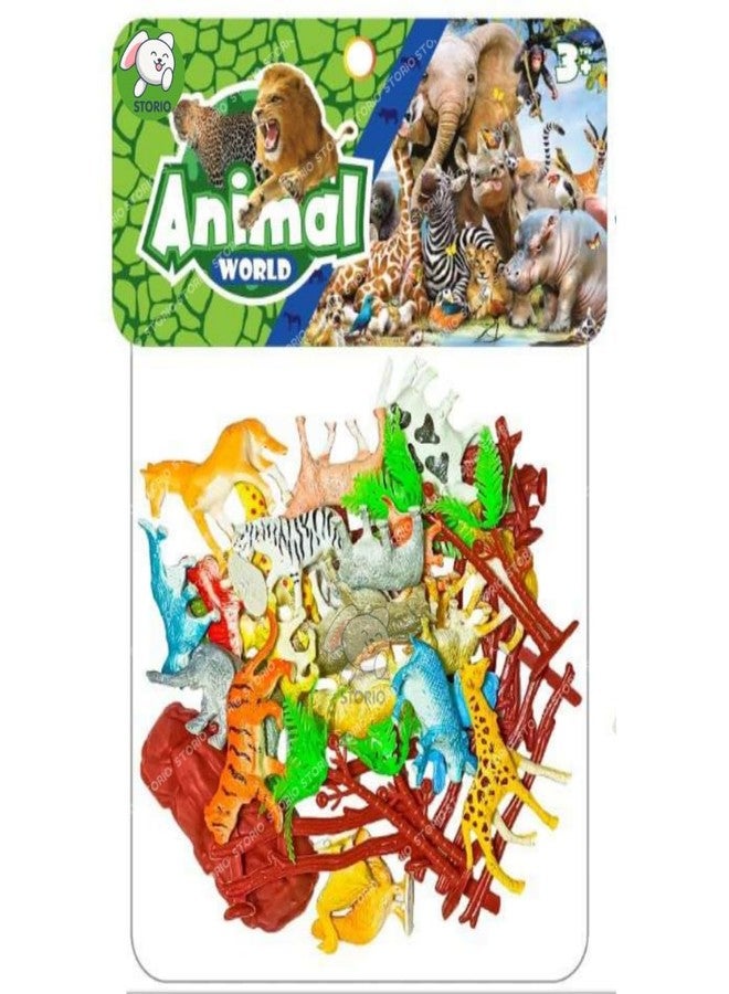 Storio 31pcs Animal Figure Toy Set | Includes Farm and Jungle Animal Playsets with an Artificial Tree and Fencing | Ideal for Birthday and Return Gifts | Educational Toyset for Kids Ages 3 and Up - Image 4